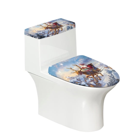 HELLHERO Christmas Reindeer and Santa Claus Keep Dust Stain Bathroom Seat Covers Universal Polyester, Adjustable, Stretch 17"x21"