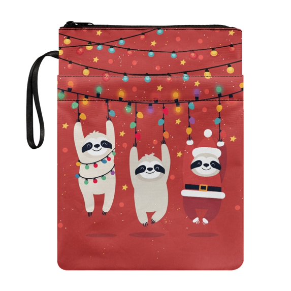 HELLHERO Christmas Sloth Pattern Gift Bag Book Covers with Washable Book Protection Polyester Book Carrying Case Decorative Design 11.4 X 8.66 Inch 1 pc