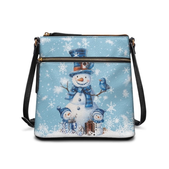 HELLHERO Christmas Snowman Crossbody Purse, Adjustable Strap Handbag PU Leather Durable Satchel Bag for Weekend Trips Daily