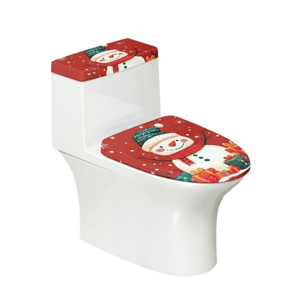 HELLHERO Christmas Snowman Gift Toilet Cover, Non-Slip Easy to Install Polyester Toilet Top Cover Set