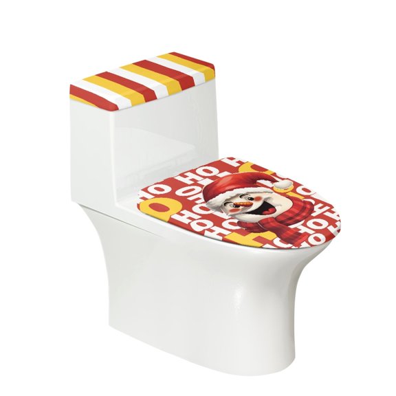 HELLHERO Christmas Snowman Pattern Design Toilet Lid Cover Set with Snowman Pattern, 17 × 21 Inch Polyester Fabric Stretchable Cover for Home Bathroom