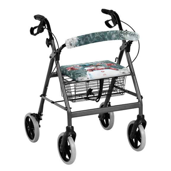 HELLHERO Christmas Snowman Rollator Walker Seat Back Covers Rollator Seat Covers Easy Install for Seniors Men Women Easy to Clean Washable