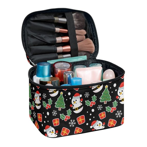 HELLHERO Christmas Snowman Scene Makeup & Skincare Organizer Bag Makeup Beauty Bag with Brush Slots Portable Hanging Organizer Home Office Mom