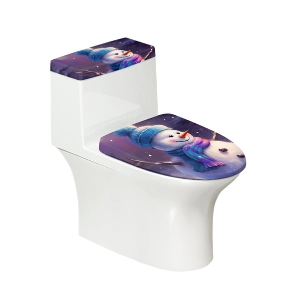 HELLHERO Christmas Snowman Toilet Covers Set Easy to Install for Bathroom Dustproof Toilet Cover Set