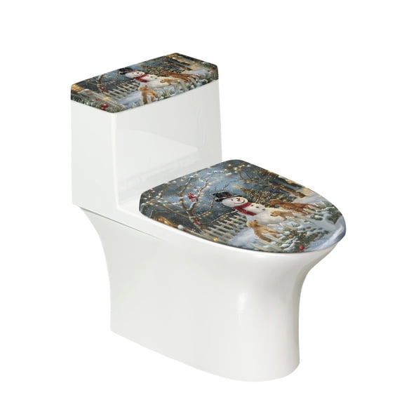 HELLHERO Christmas Snowman and Puppy Toilet Seat Cover 17x21 Inches Stretch Easy to Clean for Modern Bathrooms