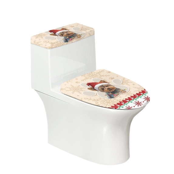 HELLHERO Christmas Toilet Seat Covers & Elastic Edge Toilet Cover Set for Indoor Home, Polyester Fabric, Stretch Fit