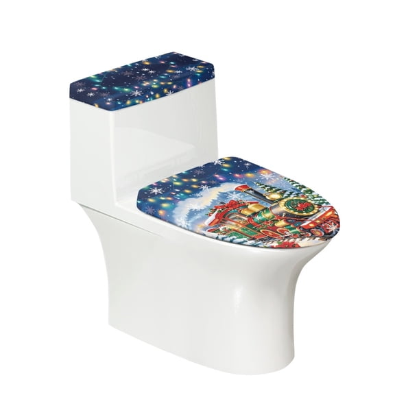 HELLHERO Christmas Train Pattern Comfortable and Practical for Hotel Home, Soft Polyester Fabric Toilet Seat Covers Set, Elastic Edge, Elastic Bottom