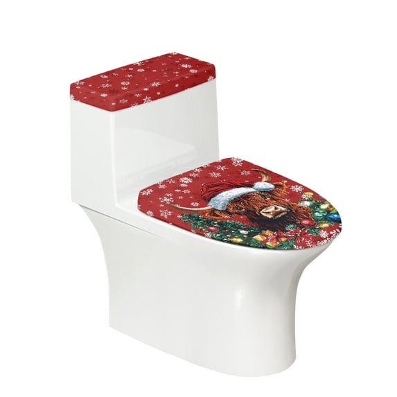 HELLHERO Christmas Tree and Christmas Calf Elastic Bottom Toilet Lid Dust Cover Set & Dustproof Fits All Toilet Shapes Elastic Edge with 2 Piece Toilet Seat Covers Set