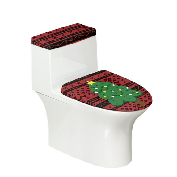 HELLHERO Christmas Tree Fits All Toilet Shapes Universal Toilet Lid Cover, Polyester, Easy to Clean Round Toilet Lid Dust Cover, Elastic Bottom, Stays in Place