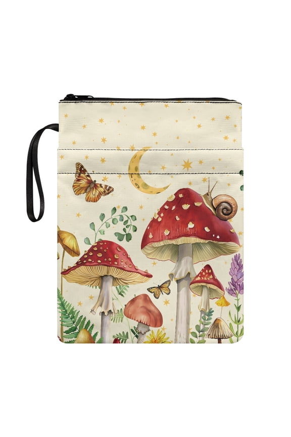 Classic Zipper Pouch with Book Protection Handle Polyester Fabric Protector Wrap Bag Pocket for Readers Hardcover Notebook Journal Textbooks