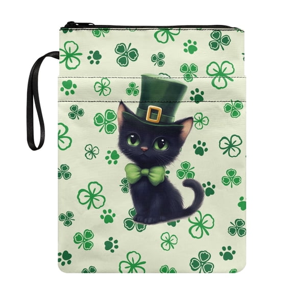 HELLHERO Clover Cat Pattern Gift Bag Polyester Fabric Book Cover for Friend 11.4 Inch X 8.66 Inch for Hardcover Notebook Bible Journal Lightweight