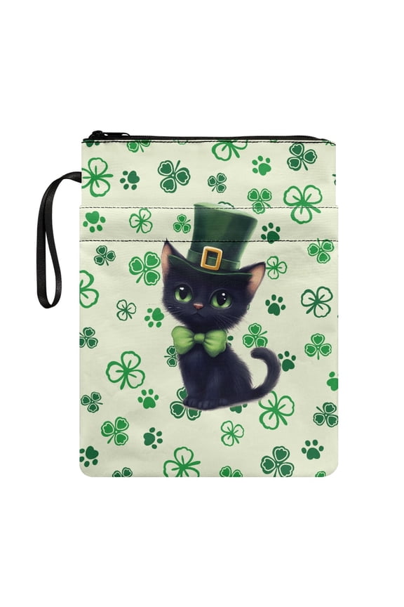 Clover Cat Pattern Gift Bag Polyester Fabric Book Cover for Friend 11.4 Inch X 8.66 Inch for Hardcover Notebook Bible Journal Lightweight