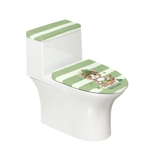 HELLHERO Clover Cat Pattern Universal Elastic Fabric Toilet Protector Cover, Reusable Dust-Proof Toilet Cover for Household