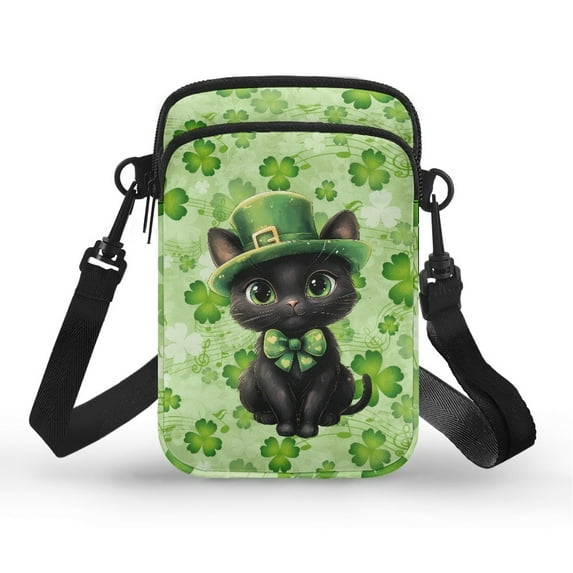 HELLHERO Clover Cats Adults Adjustable Crossbody Bag 2 Zippers Adjustable Shoulder Strap Crossbody Bag for Casual Travel