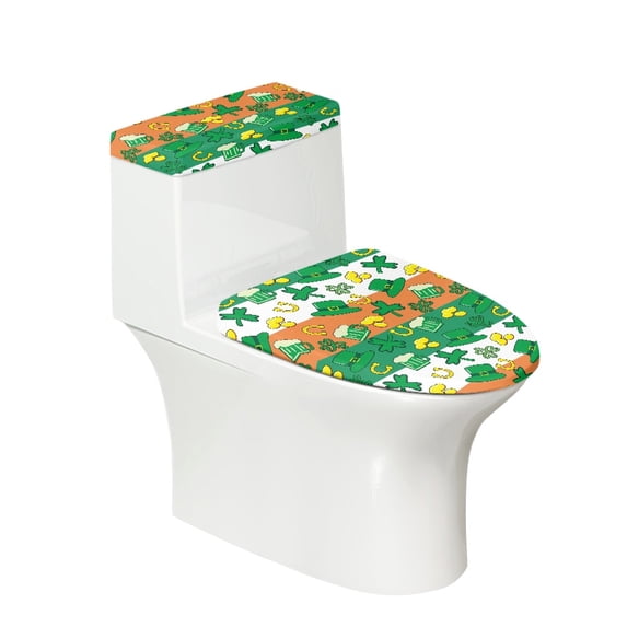 HELLHERO Clover Lucky Hat Design Soft Polyester Fabric Lid Cover Set for Toilet, Washable and Reusable Machine Washable Toilet Lid Dust Cover Set