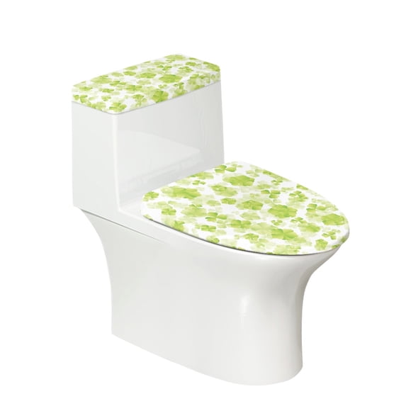 HELLHERO Clover Print Pattern 2 Pcs Set Toilet Lid Cover Soft Elastic Fabric, Stretch, Hotel Home
