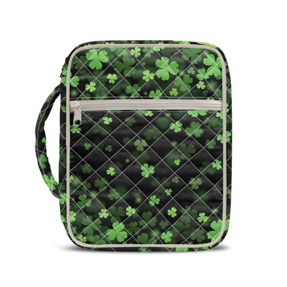 HELLHERO Clover Quilted Bible Cover, Durable Handle Soft Bible Cover Bag Polyester Quilted Bible Cover Case for School Daily Life