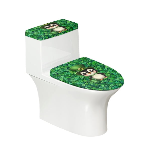 HELLHERO Clover and Penguin Pattern Adjustable Washable and Reusable 2 Pcs Set with Stretch Toilet Seat Cover Elastic Installation
