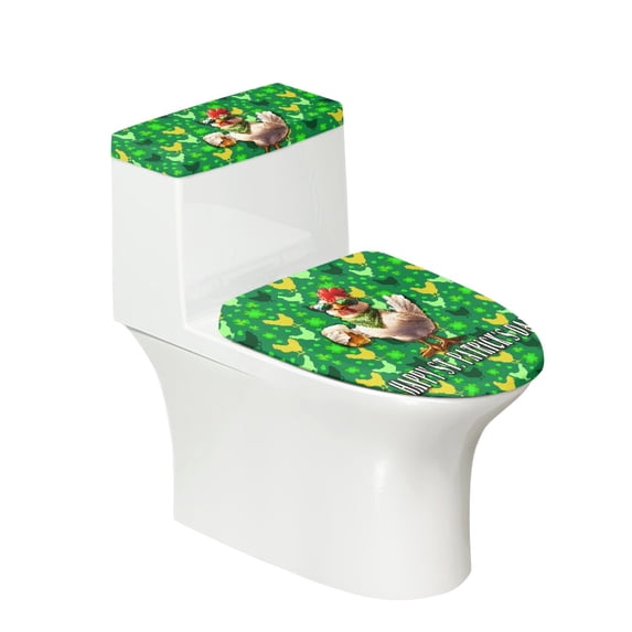 HELLHERO Clover and Rooster Pattern Adjustable Elastic Fabric Toilet Lid Covers, Easy to Install Reusable Toilet Lid Covers Set for Indoor Home