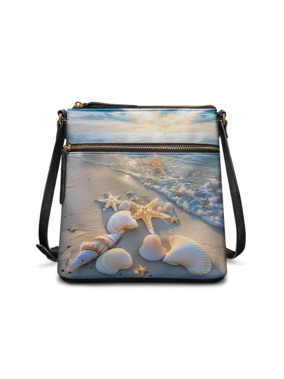 Coastal Seashells Adjustable Strap Handbag for Everyday Daily Storage, Spacious Waterproof Purse Fashion Purse Satchel