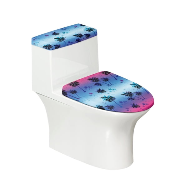 HELLHERO Coconut Tree Pattern Elastic Edge Stretch Bathroom Seat Covers, Polyester, Stretchy Fabric Lid Cover Set for Toilet, Adjustable, Reusable