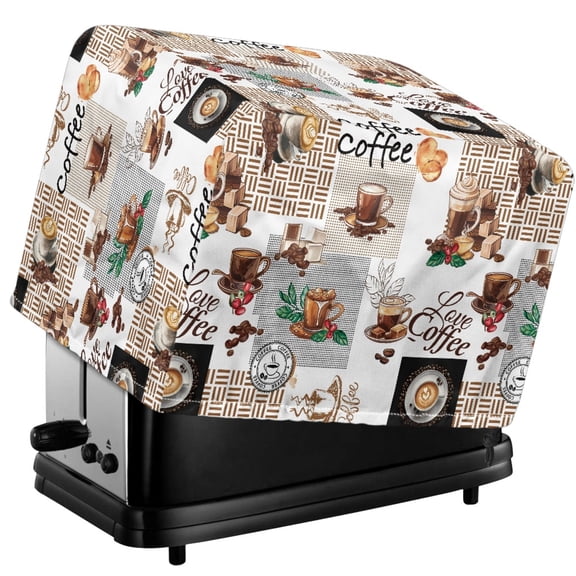 HELLHERO Coffee Print 2 Slice Toaster Cover, Anti Fingerprint Toaster Dust Protector with Adjustable Drawstring, Universal Kitchen Appliance Cover with Top Handle