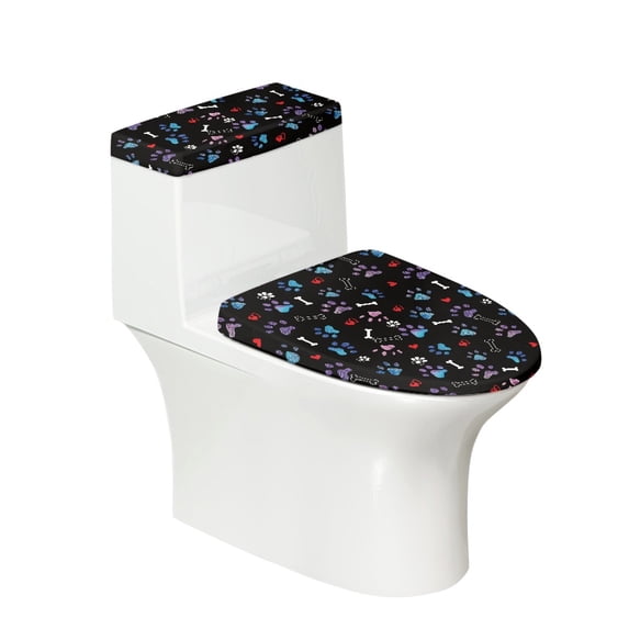 HELLHERO Colored Paw Print Patterns 2 Piece Set Toilet Lid Covers Set Fits All Toilet Shapes Elastic Fabric, Soft, Bathroom Home