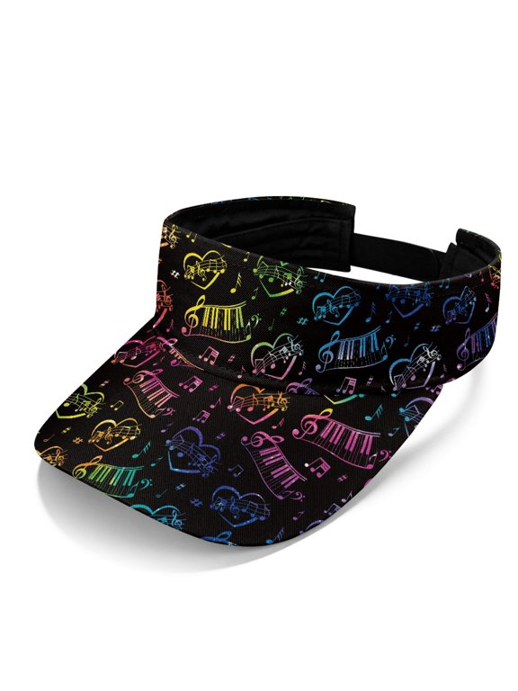 Colored Piano Music Design Sun Visor Cap for Women, Polyester Fabric Lightweight Sun Protection Sun Visor Hat for Golf Hiking Running
