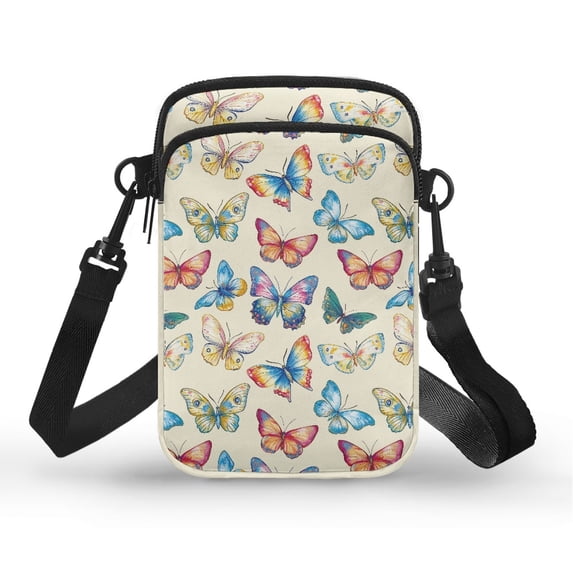 HELLHERO Colorful Butterfly Pattern with Shoulder Strap Underarm Shoulder Bag 4.33"x1.97"x7.09" for Men, Women Polyester