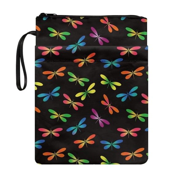HELLHERO Colorful Dragonfly Pattern Book Sleeve Cover Book Carrying Case with Waterproof Polyester Book Organzier Holder for Women Books, Magazines