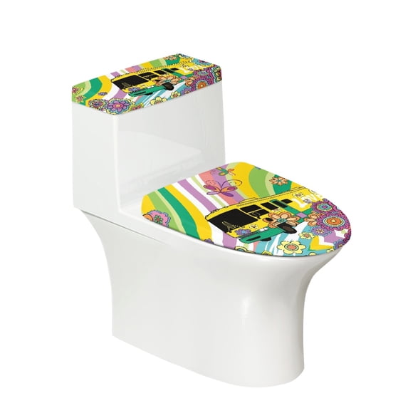 HELLHERO Colorful Floral Car Design Toilet Lid Dust Cover for Family 2 Piece 17"x21" Toilet Lid Protector