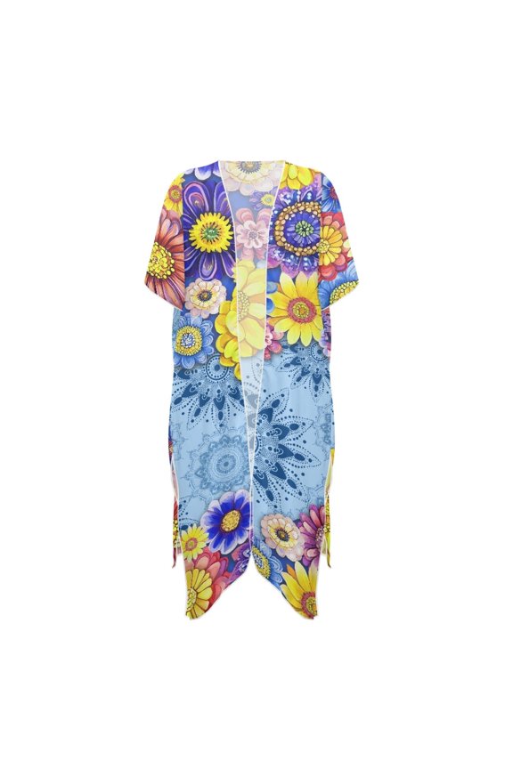 Colorful Floral Pattern Bathing Suit Cover Up High Quality Fabrics Kimono Free Size Long Kimono Swimsuit Cover Up for Women