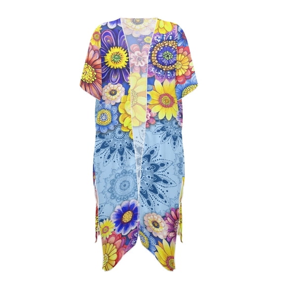 HELLHERO Colorful Floral Pattern Bathing Suit Cover Up High Quality Fabrics Kimono Free Size Long Kimono Swimsuit Cover Up for Women