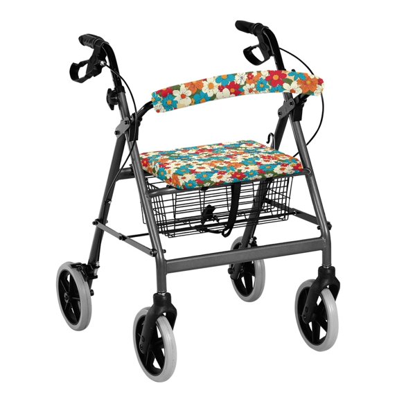 HELLHERO Colorful Floral Prints Walker Seat Covers and Seat and Backrest Covers for Seniors Adult Stain Proof Soft for Senior