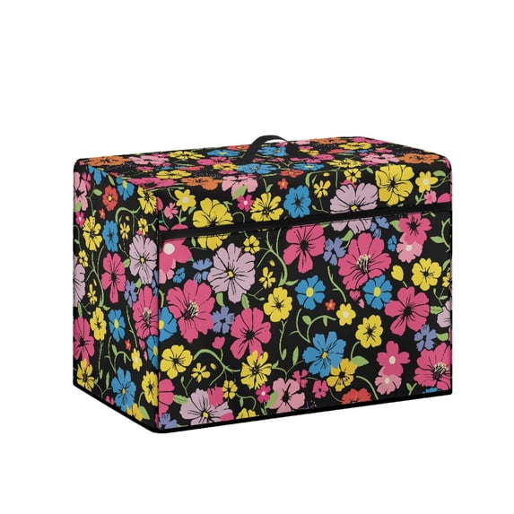 HELLHERO Colorful Flower Pattern Sewing Machine Protector Polyester Material Carrying Handle with Pockets for Extra Accessories Home Uses