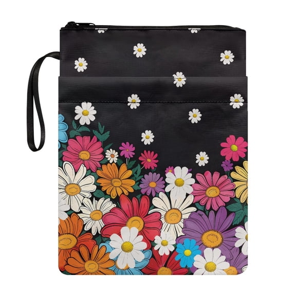 HELLHERO Colorful Flowers 1 pc Book Lovers Gifts Book Cover with Pocket Handle Polyester Fabric Book Carrying Case for Friend Home Study & Portable Organization Books Lovers 11.42 x 8.66 Inch