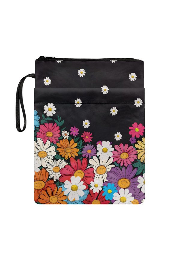 Colorful Flowers 1 pc Book Lovers Gifts Book Cover with Pocket Handle Polyester Fabric Book Carrying Case for Friend Home Study & Portable Organization Books Lovers 11.42 x 8.66 Inch