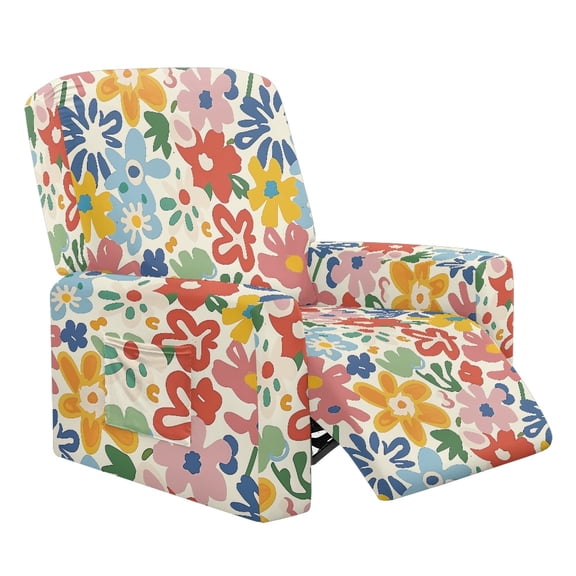 HELLHERO Colorful Flowers Recliner Cover for Single Reclining Chair, Anti Scratch Tight Fit Recliner Chair Covers for Office Living Room Single Seat Recliner Couch Lounger