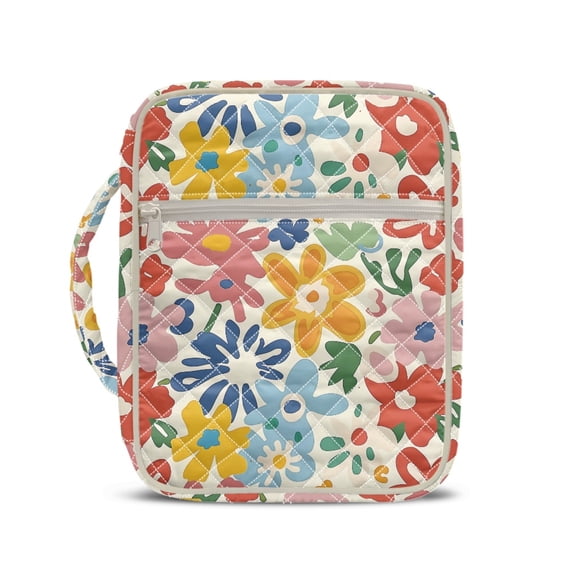 HELLHERO Colorful Flowers Scripture Book Bags, Lightweight Zippered Pocket Bible Study Case Polyester Bible Cover Case for Church Study Spiritual