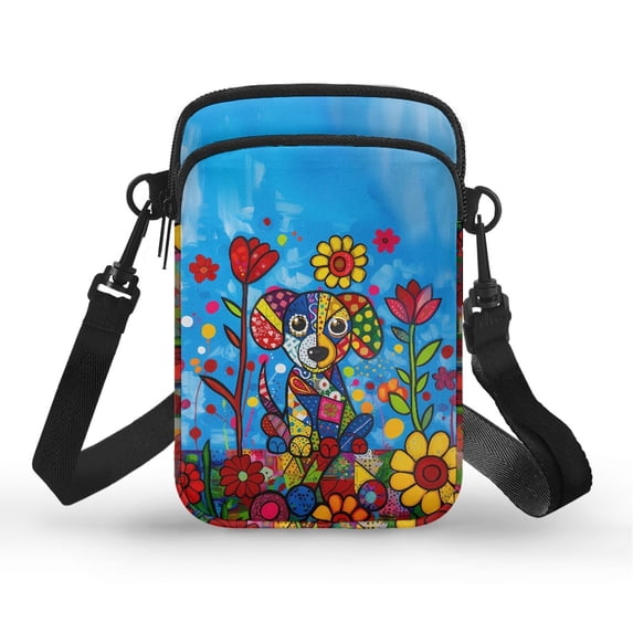 HELLHERO Colorful Geometric Puppy Design with Shoulder Strap Crossbody Sling Bag Vintage for Travel Daily Use