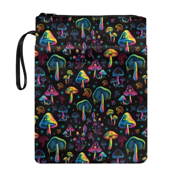 HELLHERO Colorful Mushroom Pattern Design Book Sleeve Book Cover Sleeve for Decorative Design Book Storage Bag Polyester with Handle and Washable