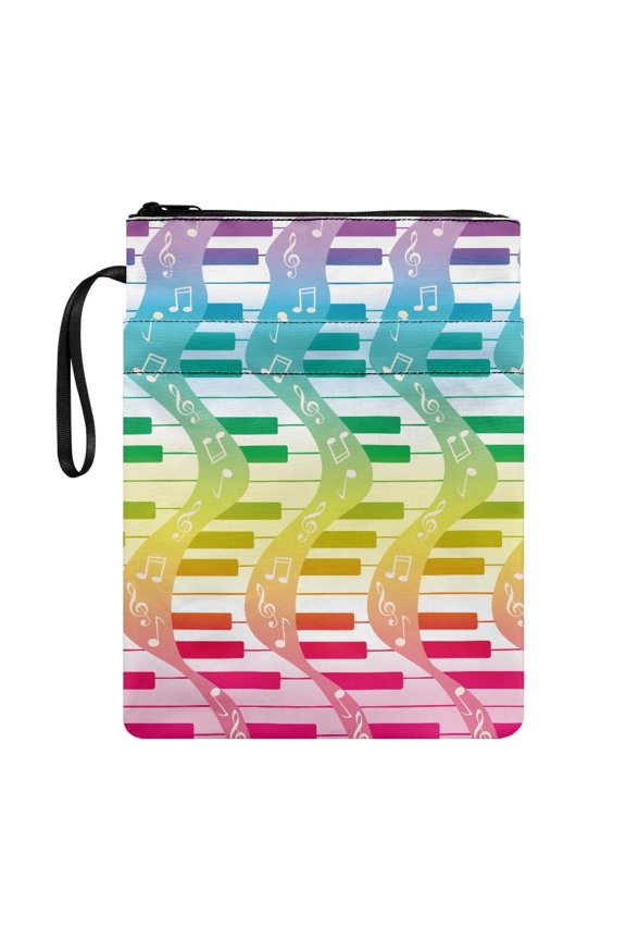 Colorful Musical Piano Pattern Book Sleeve Classic Book Organzoer Holder with Pocket Polyester Storage & Portability for Reader 11.42 x 8.66 Inch