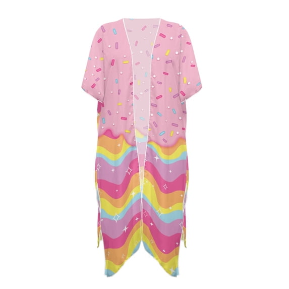 HELLHERO Colorful Pattern Long Kimono Swimsuit Cover Up High Quality Fabrics Half Sleeve Free Size Bathing Suit Cover Up for Women