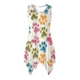 thumbnail image 1 of HELLHERO Colorful Paw Print Pattern Ladies Irregular Hem Casual Dress for Holiday Work, Side Pockets Sleeveless Sleeveless Midi Dresses, 1 of 8