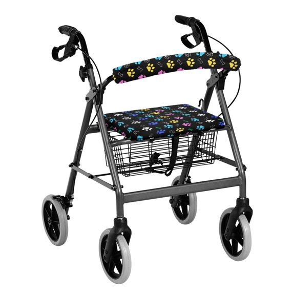 HELLHERO Colorful Paw Prints Non-Slip Fit Seat Back Covers Rollator Seat Cover with Anti-Slip Cover Protection Covers Suitable for Parks and Travel