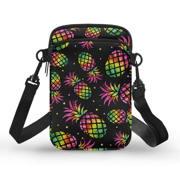 HELLHERO Colorful Pineapple Pattern Design with Zipper Messenger Bag for Men, Women Outdoor Travel Daily Use Crossbody Sling Bag Polyester 4.33x1.97x7.09