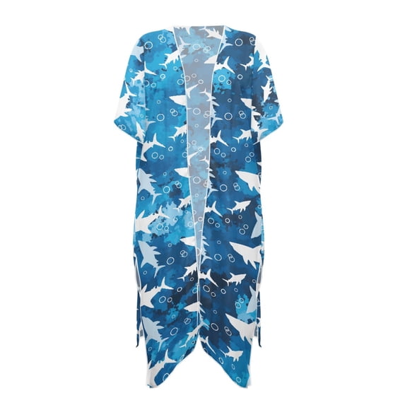 HELLHERO Colorful Shark Pattern Bathing Suit Cover Up Cardigan High Quality Fabrics Lightweight Bathing Suit Coverups