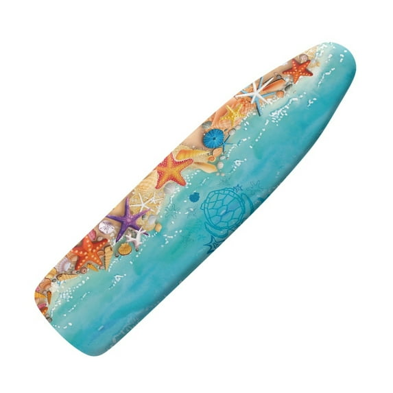 HELLHERO Colorful Starfish and Seashell Ironing Board Cover Only, Aqua Blue Ocean Beach Scene Print, Coastal Nautical Design, Fits Standard 15x54"
