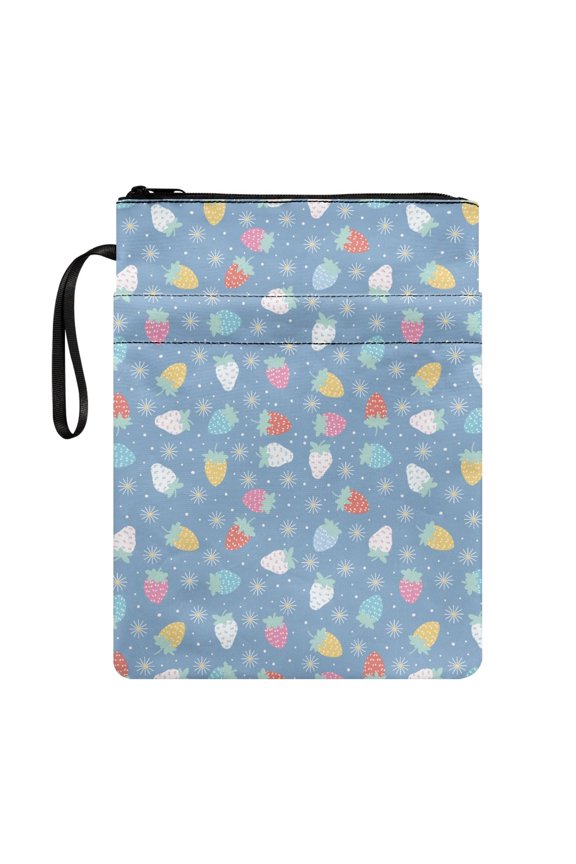 Colorful Strawberry Book Sleeve Protector Wrap Bag with Zipper Polyester Fabric Book Organzoer Holder for Fater Paperbacks Hardcover Notebook Decorative Design