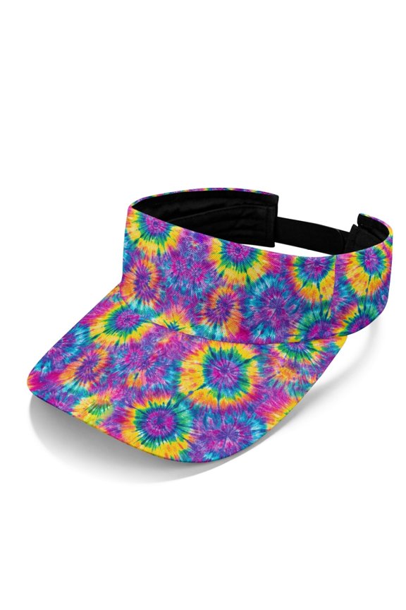 Colorful Tie-Dye Design Quick Dry Sun Protection Empty Top Cap, Polyester Fabric Breathable Sports Visor Hat Adjustable Sun Visor Hat for Unisex